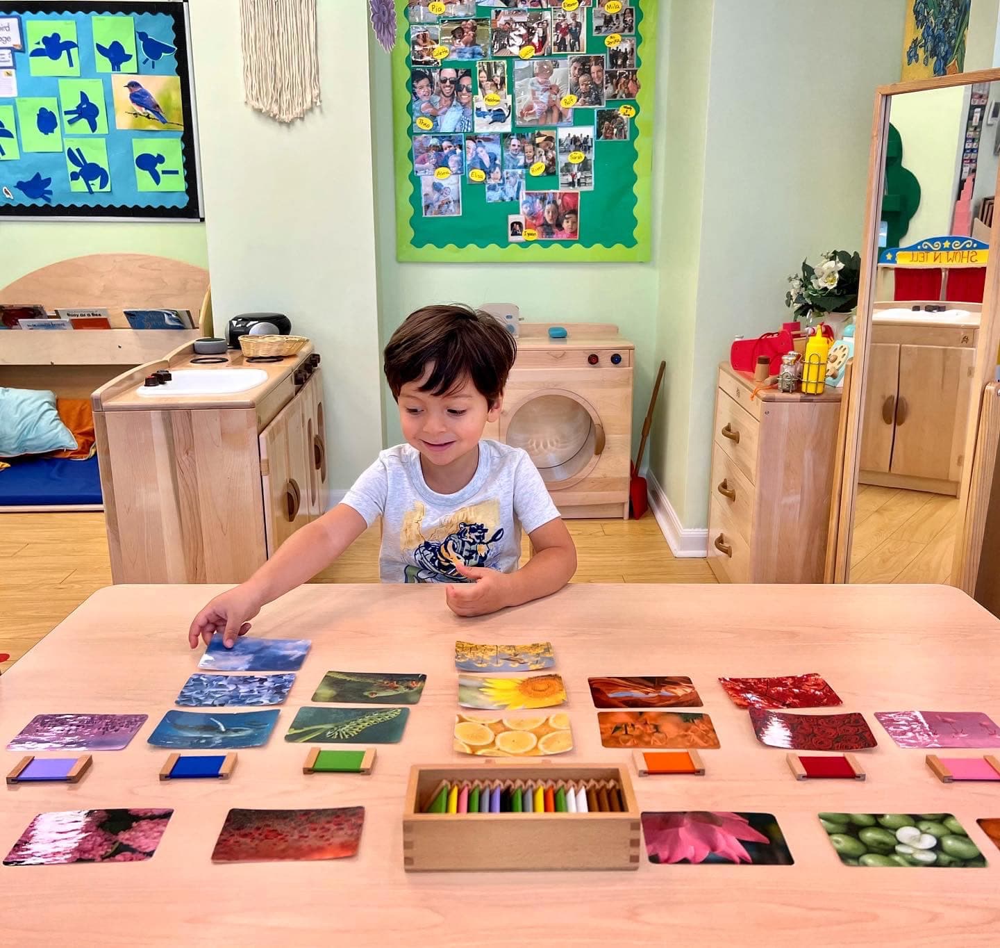 Child learning with Montessori color matching materials